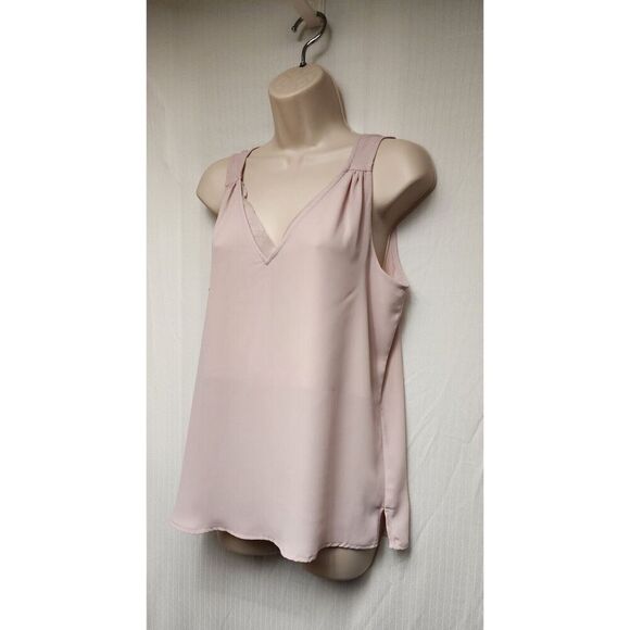 Maurices Women's Size Small Pink Sheer Chiffon Sleeveless V Neck Pullover Blouse - Picture 3 of 8